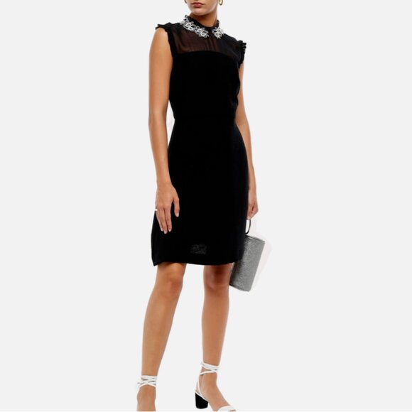 Sandro Amaryllis Embellished Satin Crepe Georgette Black Mini Dress US 2 XS